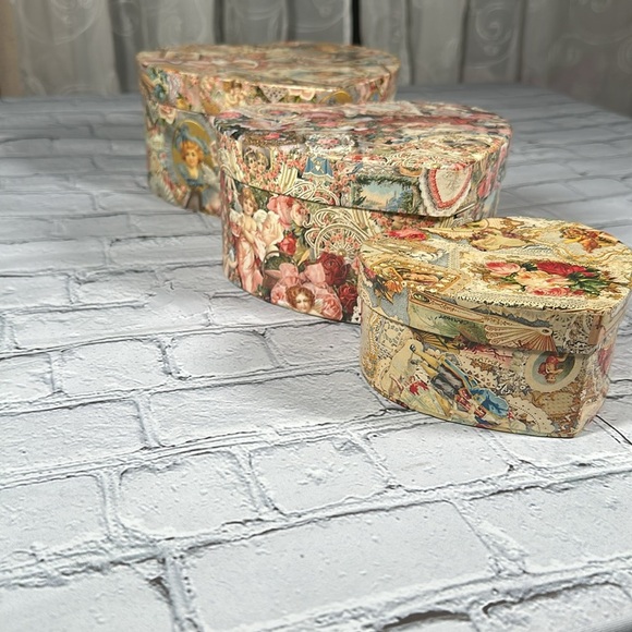 Set of 3 Heart-Shaped Floral Decorative Gift Boxes Valentine Victorian Romantic - Picture 5 of 16